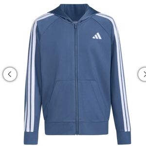 New!Adidas Blue Hoodie with White Accents Youth Tricot Jacket